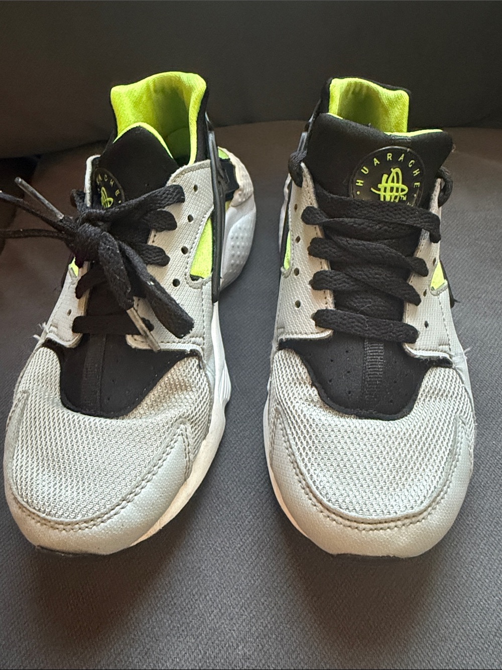 Kids Huarache Sneakers in White, Black & Neon Yellow